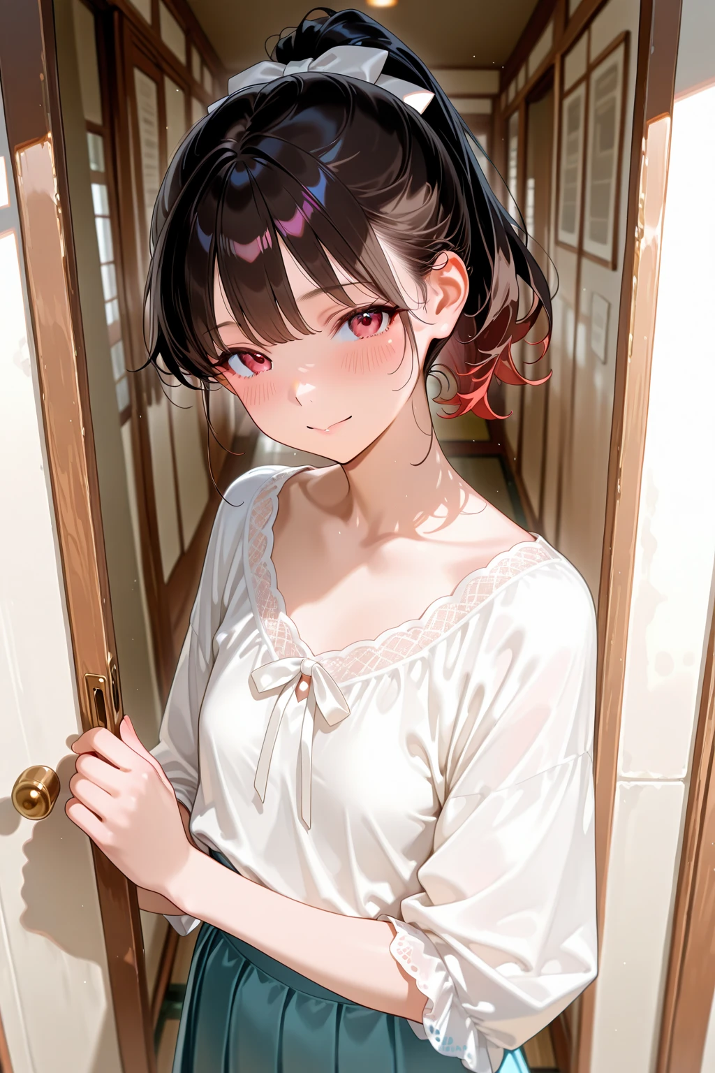 (Ultra-high resolution of the highest quality, masutepiece, Best Quality, 8K, Super Detail, Best Quality:1.3), (Anatomically correct:1.3), (face shot:1.6), (1 Little Girl), (Child), (Loli), (infant), (Small body), (flat chest), (elementary school student), (blush face:1.6), short black wavy hair, bangs hair over eyes, (drooping eyes), (loose sweater:1.2), girl's own room, (funny smile), (beautiful hair, beautiful eyes, beautiful face), (face focus, human ear focus, clavicle focus), from above