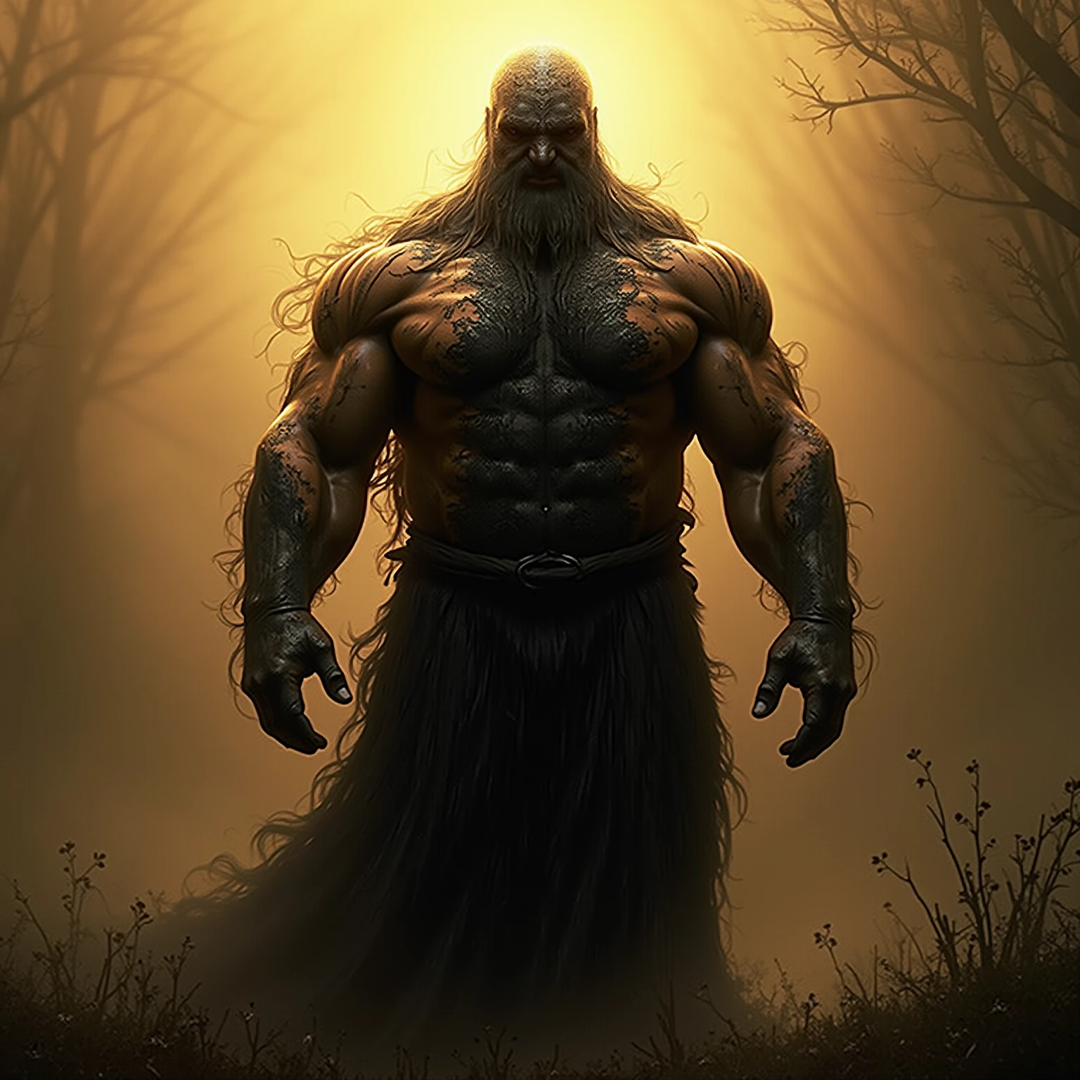 monster, Tree Monster,  Tall stature, Resemblance to a person, human face, human anatomy, Dark background tones, dull tones, Gray tones, Location: Medieval City, on two legs, Top Quality, tmasterpiece,