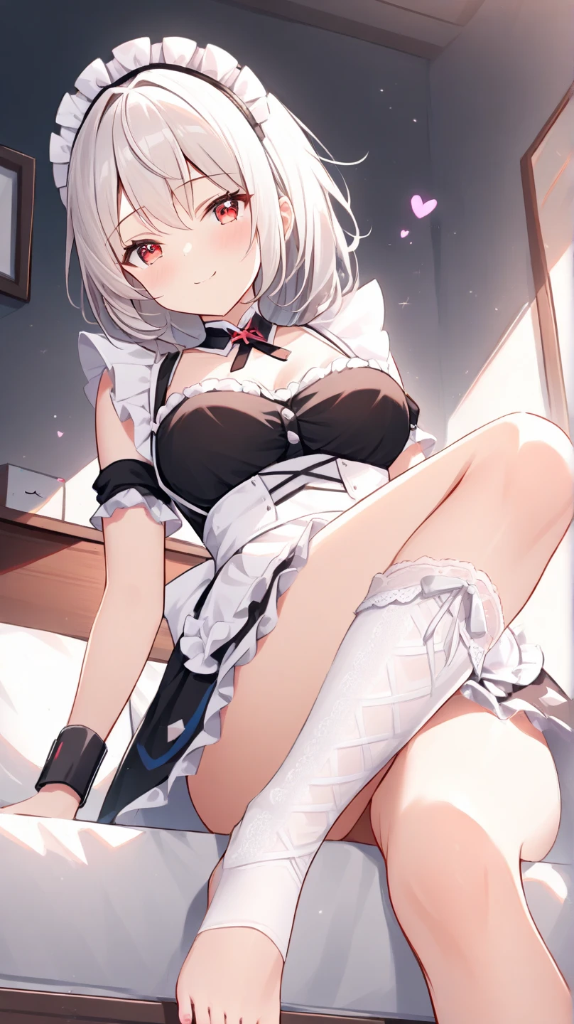 Masterpiece　Long Globe（blanche（long to）（gloves））　White stockings（blanche（knee high socks））　leotard（Maids）　poneyTail　on the beds