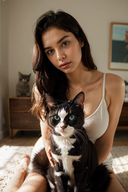 Bella y joven jovencita de larga cabellera muy rubia, holding a Gato negro in her arms, from the hit TV show 9 0 S, Gato negro, ambientado en 1999, embrujado, mujer y gato, with a small cat on his lap,((( Buffy la cazavampiros))), ella tiene un gato en sus brazos, ambientado en 1998, con gatos a su lado.