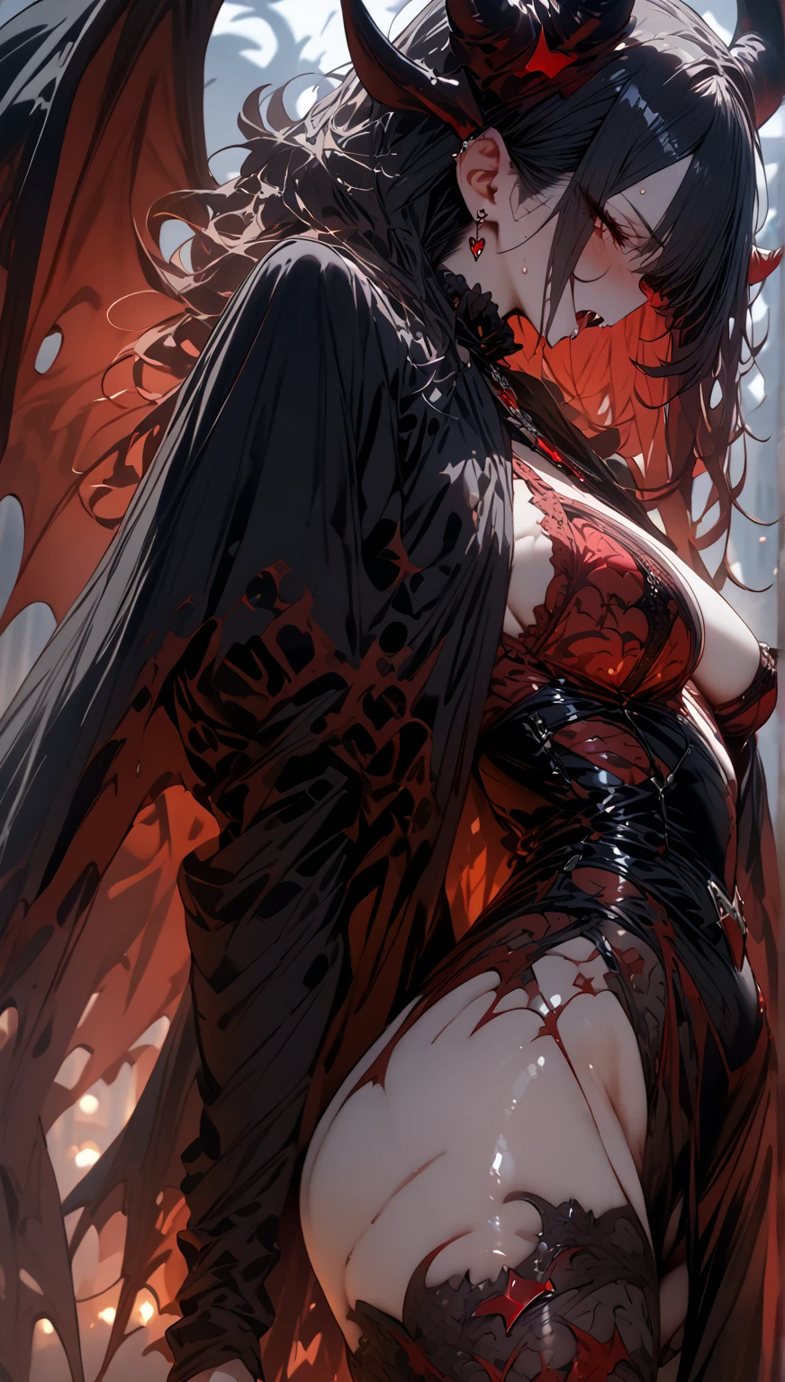 Stunningly gorgeous beautiful perfect hr giger inspired inspired tattooed sexy seductive kijin , perfect face, hyper detailed vibrant eyes, large breasts, full body view, neon gray, nude