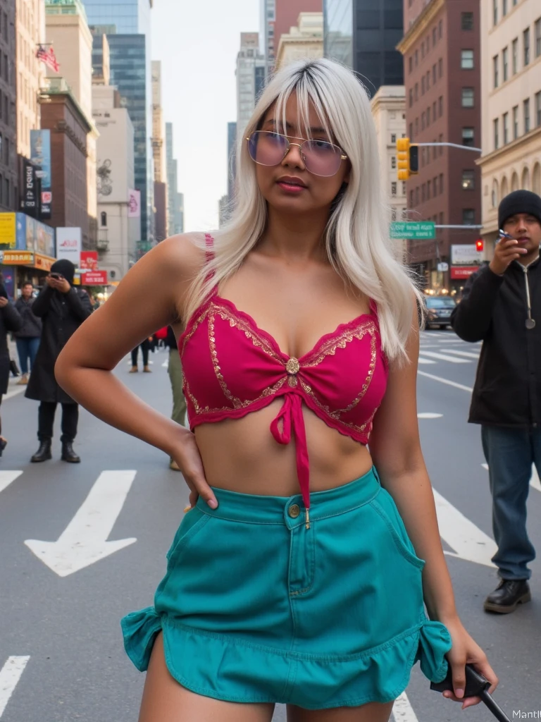 Rita Ora dressed in a bra and colorful pants