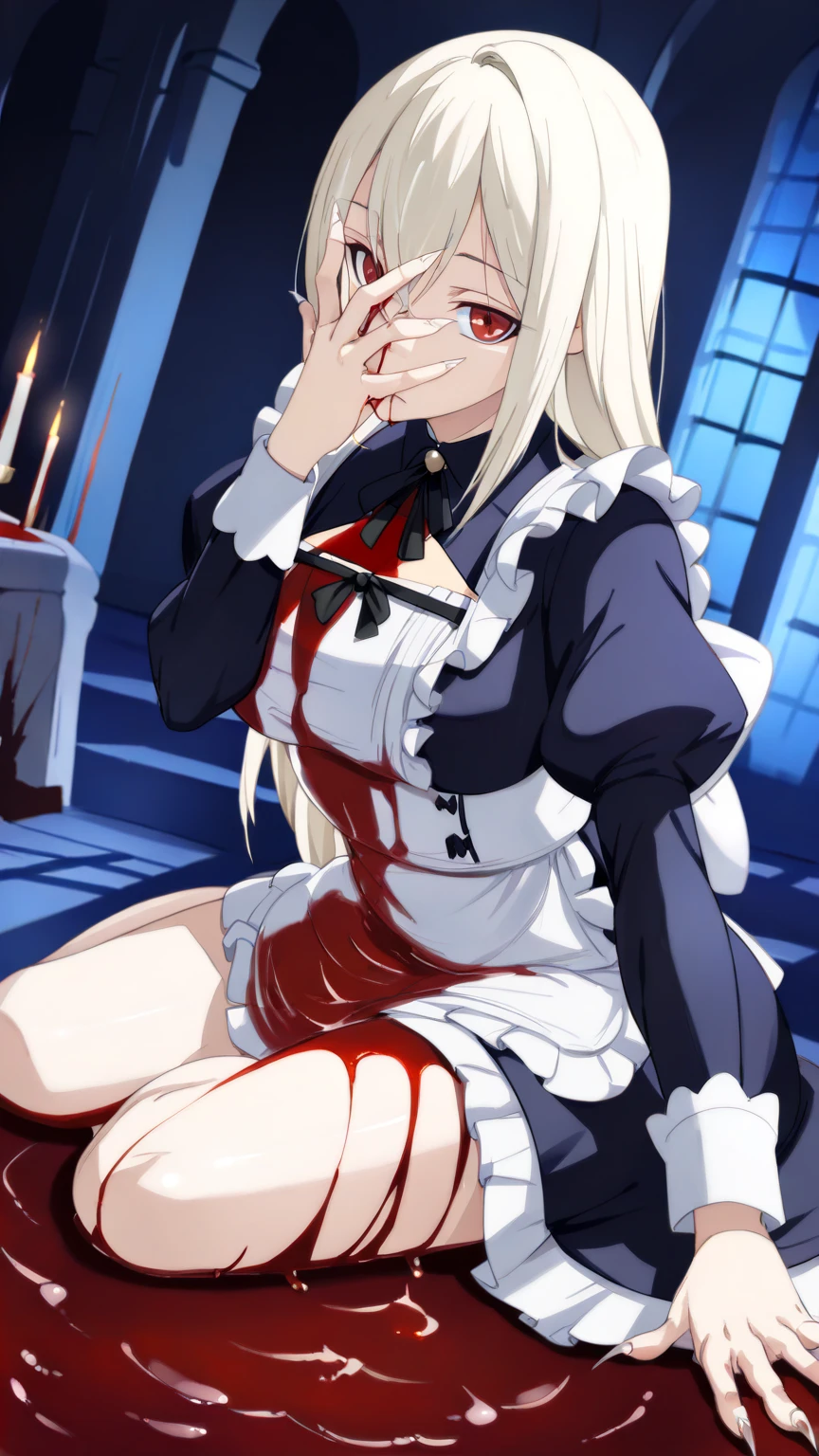 (absurdres,highres,ultra detailed,extremely detailed CG unity 8k wallpaper:1.3), 

(((blood stained wall and floor,blood puddle))), 
(((desolate alley,stone construction,ruins))), outdoors, (((broken room,cracks,Be scarred by the bullet holes,bullet-pocked))), abandoned hospital, 

(detailed hair:1.3), cinematic lighting, clothes reflecting light, girl, solo, BREAK 

(torn clothes:1.4), (torn dress,torn skirt:1.3), (torn:1.3), 
(((lace panties,white panties,lace-trimmed,frills))), wearing panties, BREAK 

(lying,on back:1.4), (facial profile:1.3), (lie supine,spread legs:1.3), shoot from above, (after rape:1.3), BREAK 

(ryona,injury,grotesque:1.3), (blood on face,blood on body,blood on clothes:1.3), 
(bleeding from head,face dripping blood:1.4), A lot of blood is overflowing from her clothes, ((dying,corpse)), (blood:1.3), BREAK 

(Aira Blanc Neige Galdinius,hairband,silver hair,very long hair:1.3), BREAK 
(Aira Blanc Neige Galdinius,blue dress,drape skirt,frills,white cape,black cape,black elbow gloves:1.3), frilled choker, blue gemstone, BREAK 
(black thighhighs,wearing boots:1.3), 