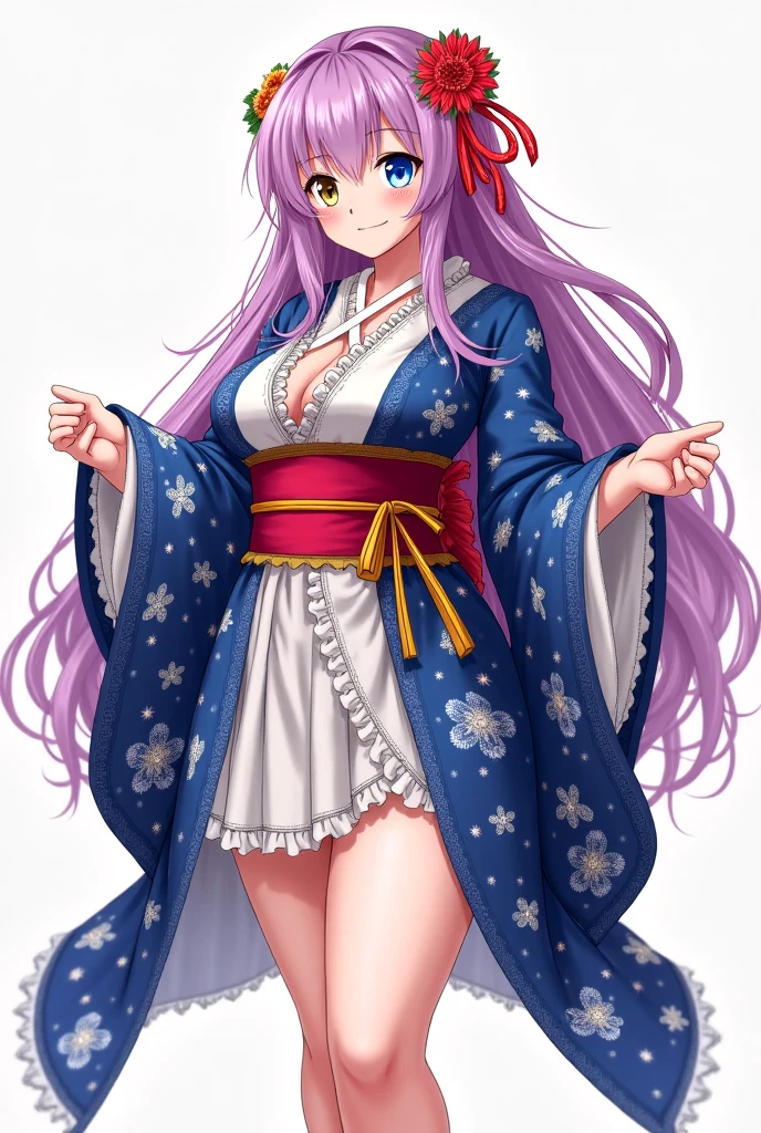 masterpiece, best quality, highres, wz1, twintails, large breasts, forehead, hanfu, wide sleeves, sash, bare shoulders, long sleeves, bow, purple dress, shawl, <lora:wu_zetian_(fate)_v1:0.7>, standing, cowboy shot, outdoors, hand on hip,