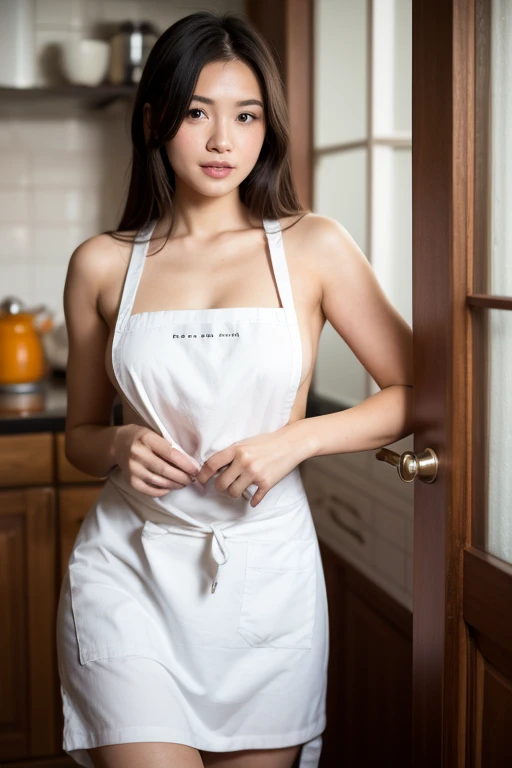 hightquality、​masterpiece、ultra res、cute girl face、kitchin、Naked and wearing an apron、full bodyesbian、Famous actresses of Japan、very beautif