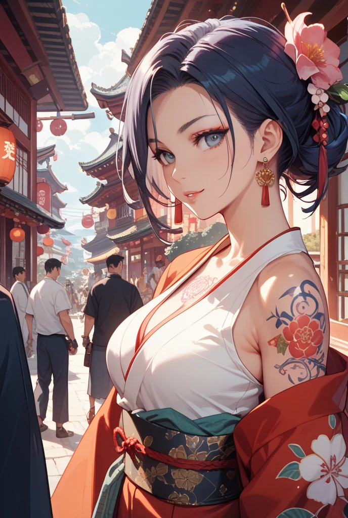 Chinese ink painting scene, villages, Jiangnan, mountain and river scenery, background blurry, woman wearing dark green qipao and umbrella, antique hairpin, golden ratio figure, plump and mature, bad smile, face tight, delicate fingers, light rain, roadside shooting, Canon, high-definition, panoramic, masterpiece, 4K, full HD, morning lighting, very detailed, high detail, textured skin, atmospheric distance feeling