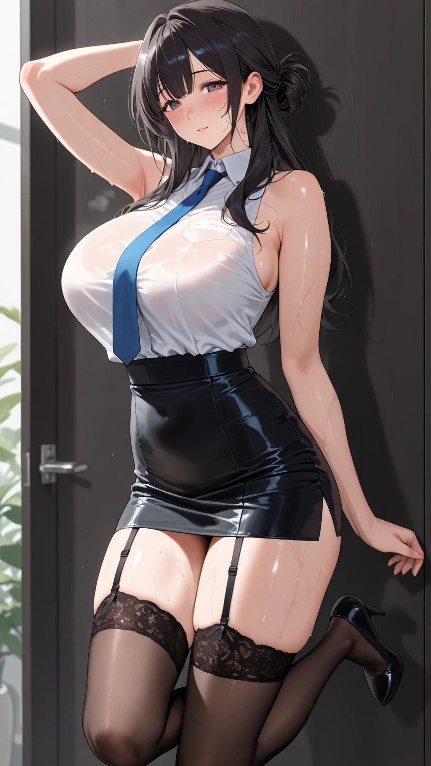 Close-up of a woman posing in a skirt and shirt, surreal full body figure, full body figure poster, Aly Fell and ArtGerm, full dress!, full cosplay, surreal schoolgirl, surreal schoolgirl, (highly detailed characters), range Murata and ArtGerm, extremely detailed Artgerm, complete art, big breasts