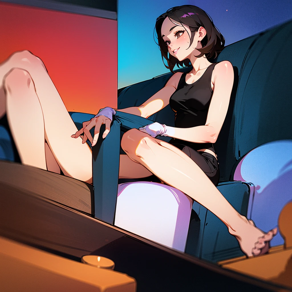 1girl, (solo), short ponytail hair, black hair, flat chest, black eyes, small size, tanned skin, perverted smile, red cheeks, naked, full body, very lots of cum on sex, sitting, (day), sunny, castle, town behind (very sexy body, detailed face, masterpiece, highly detailed, 8k, best quality, vibrant colors, digital art, concept art)
