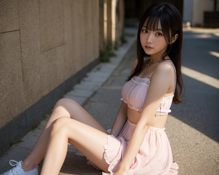 daytime, sunlight, 1 girl, 8K resolution, longhair, glowing eyes, white short skirt, Blush, cheongsam, sleeveless shirt, sunlight, Wet from the rain, seethrough, (((Sit with knees raised))), pussy, (((wind blow skirt up))), smile, highest quality, High resolution, highly detailed face, perfect lighting, highest detailed CG, (perfect hands, perfect anatomy), tuanbao cos, perfect figure, in love expression, bottomless, armpit, medium breast, glitering skin, lightray, glitter skin, bright skin,