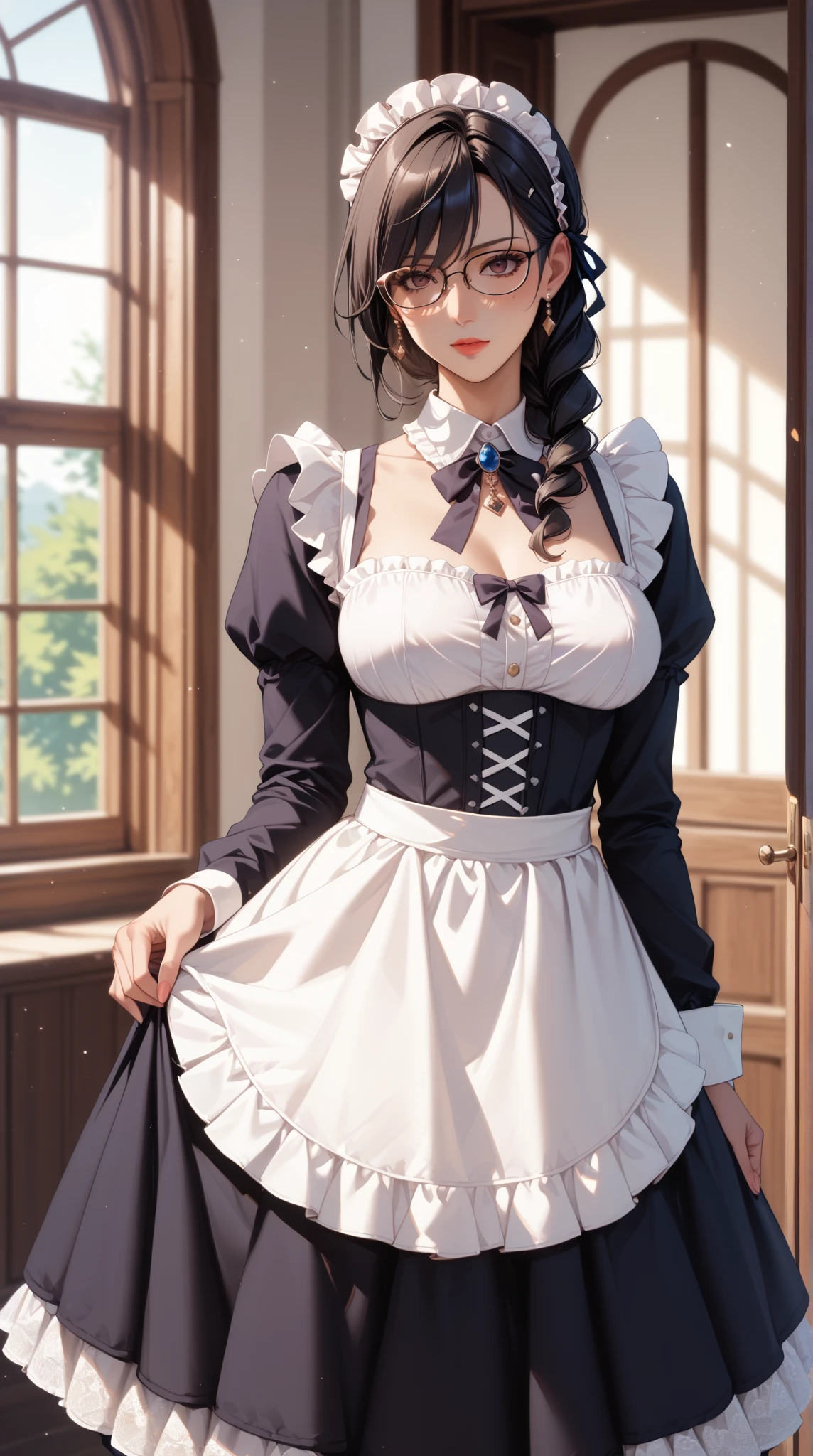 ((16 nights of divorce)), ((Oriental Project)), Cosplay, 20-year-old woman, (((Gray Hair)), ((Medium Spiky Hair)), ((Blue maid outfit)), ((White blouse)), Center of chest, (Light)))), (Pause))), (Photorealistic photography: 1.3), rim Lighting, (Skin with attention to detail:1.2), 8k ウルトラHD, Digital SLR, high quality, High resolution, 4K, 8k, Bokeh, Absurd, The optimal ratio is four fingers to one thumb, (Genuine:1.3), The cutest girl 1, Lots of knives