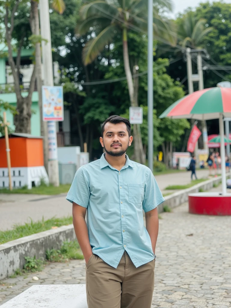 there is a man standing in front of a green building, with village, photo taken in 2 0 2 0, red cloth around his shoulders, around 1 9 years old, ayan nag, standing outside a house, jayison devadas, mohamed chahin, profile pic, portait image, vastayan, very very low quality picture, photo of a man