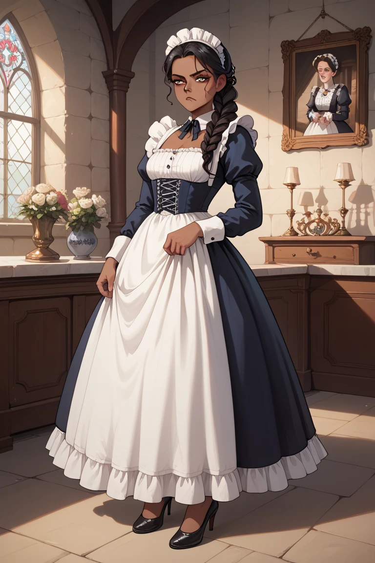 score_9, score_8_up, score_7_up, score_6_up, cinematic film still, 1girl, full frontal view, BREAK (Disney's cinderella, blonde, loose hair, blue eyes, fair skin), black hairband, ponytail, gray blouse half sleeves, brown skirt, apron, no shoes, Disney 3D render, indoors, BREAK (Cinderella as a maid sitting in a sofa in a library reading a book, lifting her skirt showing her legs and her delicated beautiful and small barefeet, detailed beautifully formed toenails, smiling looking at the viewer,