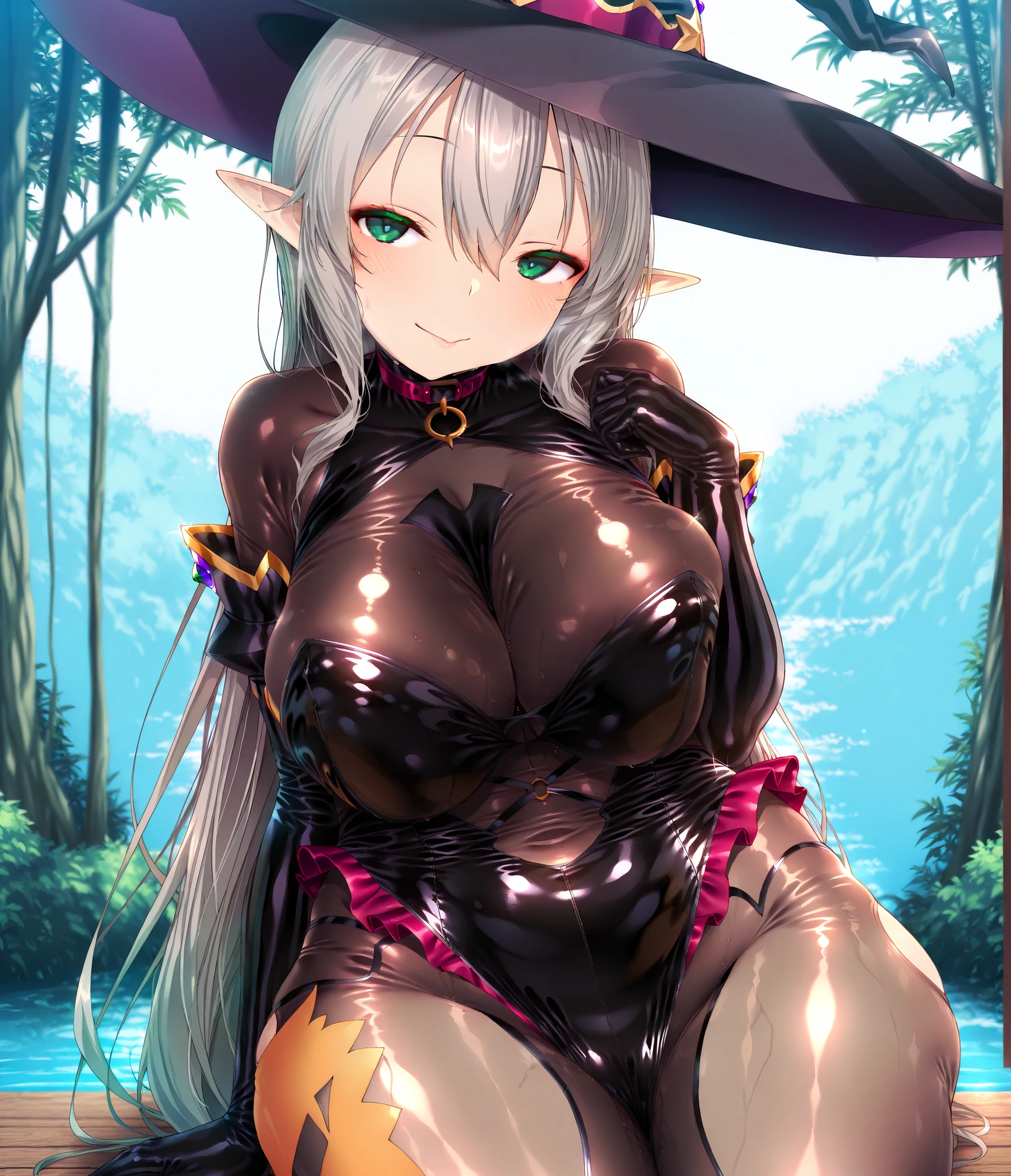 1girl(with big tits) ,cowboy shot, naked, pussy, nudes, without clothes, lake, forest, perfect anatomy, solo, perfect body, masterpiece, best quality
