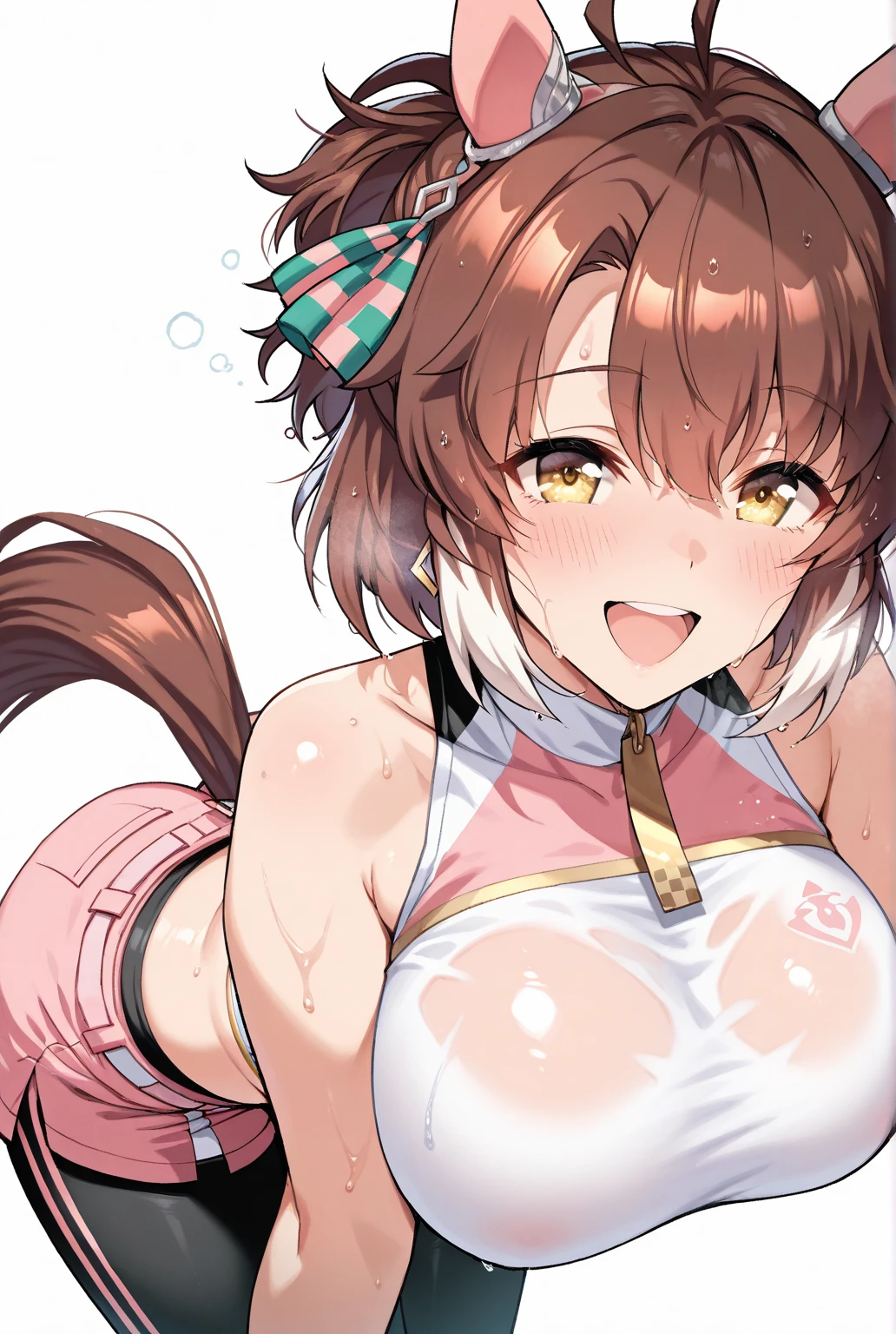 nsfw,1girls, dantsu_flame\(umamusume\),(shiny skin),from above,pov,cowboy shot,(clothed black bikini),shibari,bukkake,cum facial, cum in hair,cum in breast,arms behind back,large breasts,:>, blush, navel,sweat, looking at viewer,kneeling,(beach), lighting front,BREAK (realistic),soft-eaded,BREAK ((best quality, very aesthetic, ultra-detailed;1.3), extremely