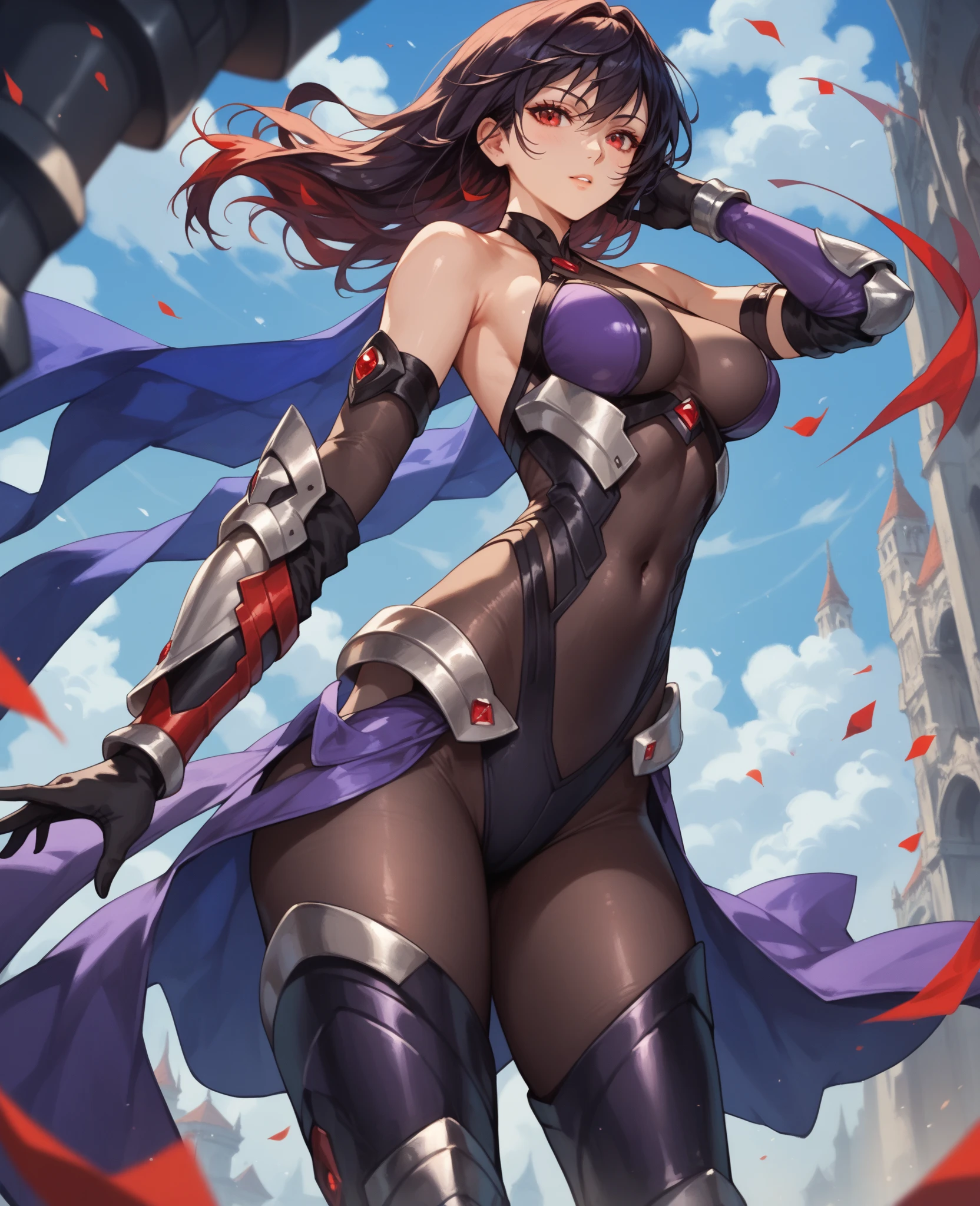 (shaded face:1.2), hollow eyes, yellow eyes, looking at viewer, heavy breathing, smirk, uppert teeth, long hair, black hair, blue eyes, breasts, 1girl, moon, abs, sky, solo, grass, red_eyes, full_moon, star_(sky), thighhighs, sitting, breasts, night, navel, looking_at_viewer, outdoors, strapless, boots, starry_sky, cloud, muscle, blush, thighs, "glow effects, godrays, Hand drawn, render, 8k, octane render, cinema 4d, blender, dark, atmospheric 4k ultra detailed, cinematic, Sharp focus, big depth of field, Masterpiece, colors, 3d octane render, 4k, concept art, trending on artstation, hyperrealistic, Vivid colors, extremely detailed CG unity 8k wallpaper, trending on CGSociety, Intricate, High Detail, dramatic", sweating, steaming body, fog, (anime coloring, anime screencap:1.5)