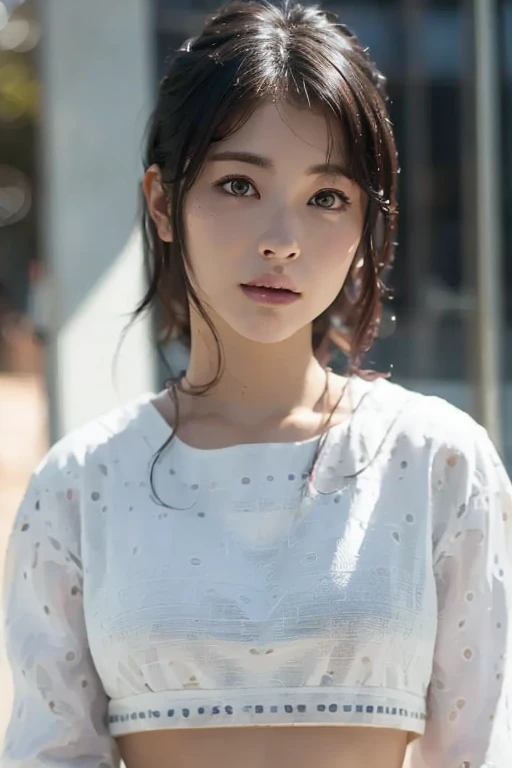 最high quality,Very detailed,finely,High resolution,8K壁紙,Perfect dynamic composition,Young Japanese Woman,Age 25, Black Hair, thin, 4K, 8K, high quality, beauty, Beautiful Eyes, Characterized by simplicity, High resolution,1 person,Japanese Idols,Large Breasts,Landmine Makeup,Red cheeks,Walking with an umbrella,it's raining,Alley,激しいit's raining