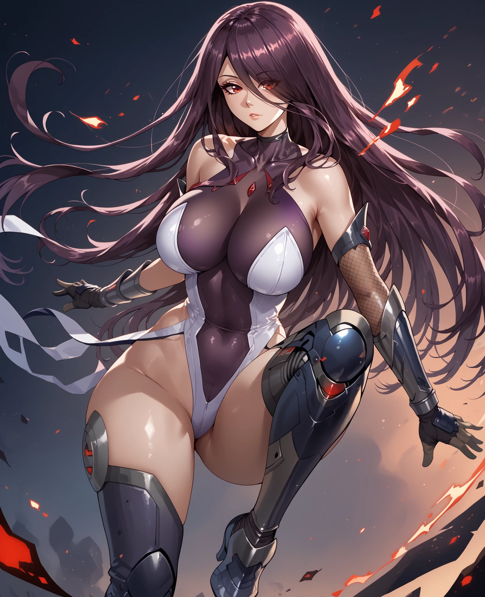 Highest quality、Battle of Despair、Beautiful woman with very long purple hair、White Armor(Exposing the breasts、Off the shoulder、No sleeve、No elbow pads、belly button、High Leg、Exposed thighs)、White Armorのブーツ、Tears overflow、Frightened expression、run away、Attacked by mutants 1:5、Many violent mutants 1:5、Mutant Holding Arm Mutant attacks from behind、Mutant grabs leg、Mutant Swarm 1:5、darkness、another world、Dark fantasy、hell