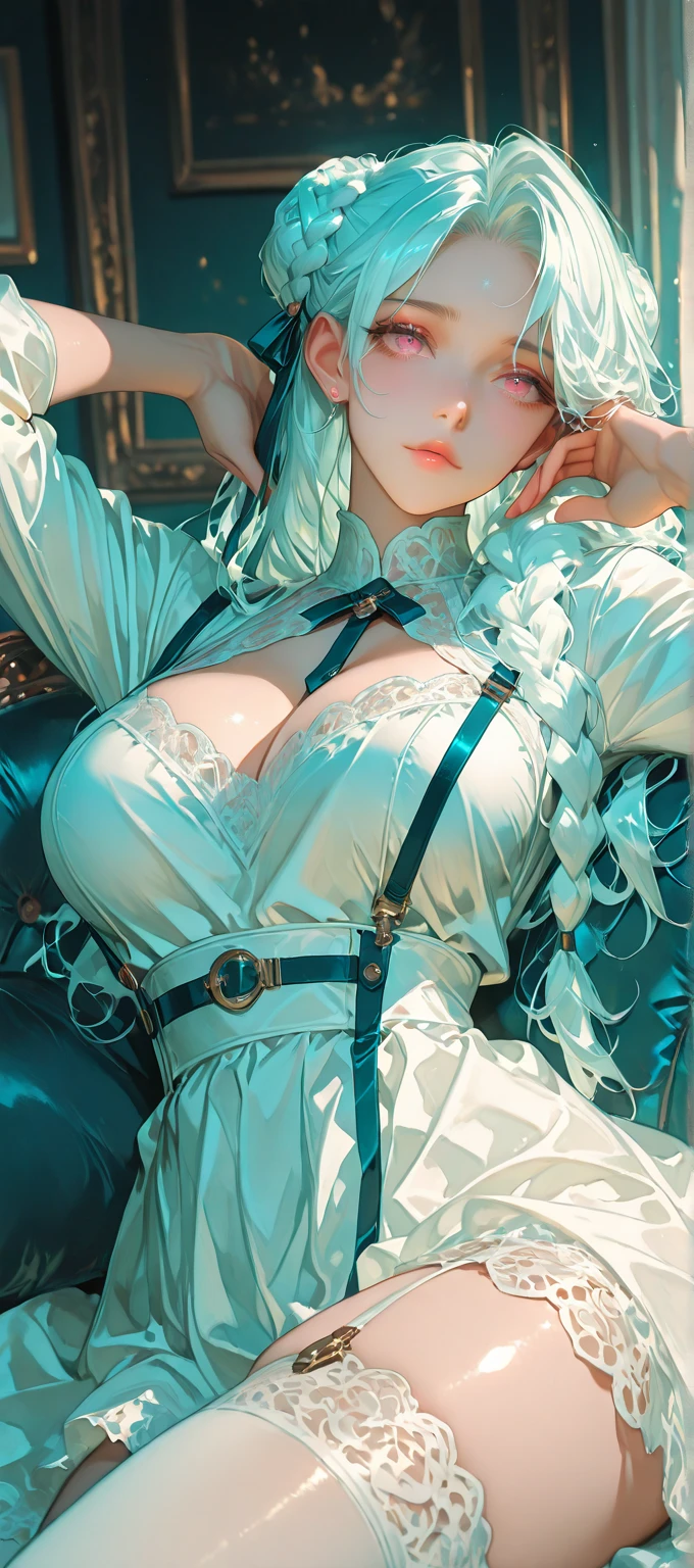 photorealistic, high resolution, soft light,1women, solo, hips up, shining skin, (detailed face),tattoo, jewelry, rainbow color Hair, white_skirt, high-waist_shorts, outfit ,roses,(dynamic angle:1.1),vivid,Soft and warm color palette, delicate brushwork, evocative use of light and shadow, wide shot,subtle details in the wilting flowers,high contrast,color contrast,