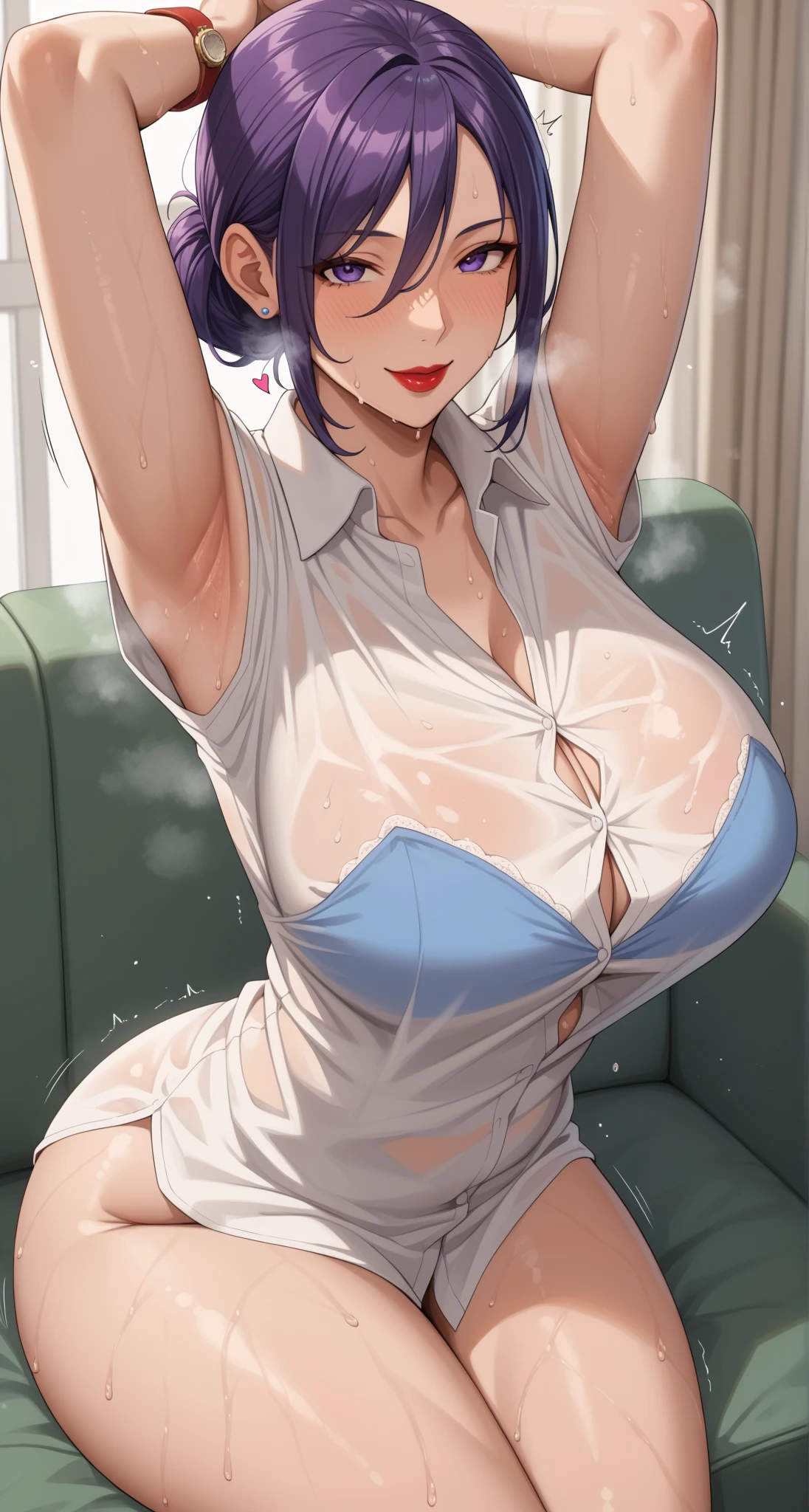 Masterpiece,Large Breasts,Fully open clothes、 Tight Short, Shorts、Silver Hair、Close