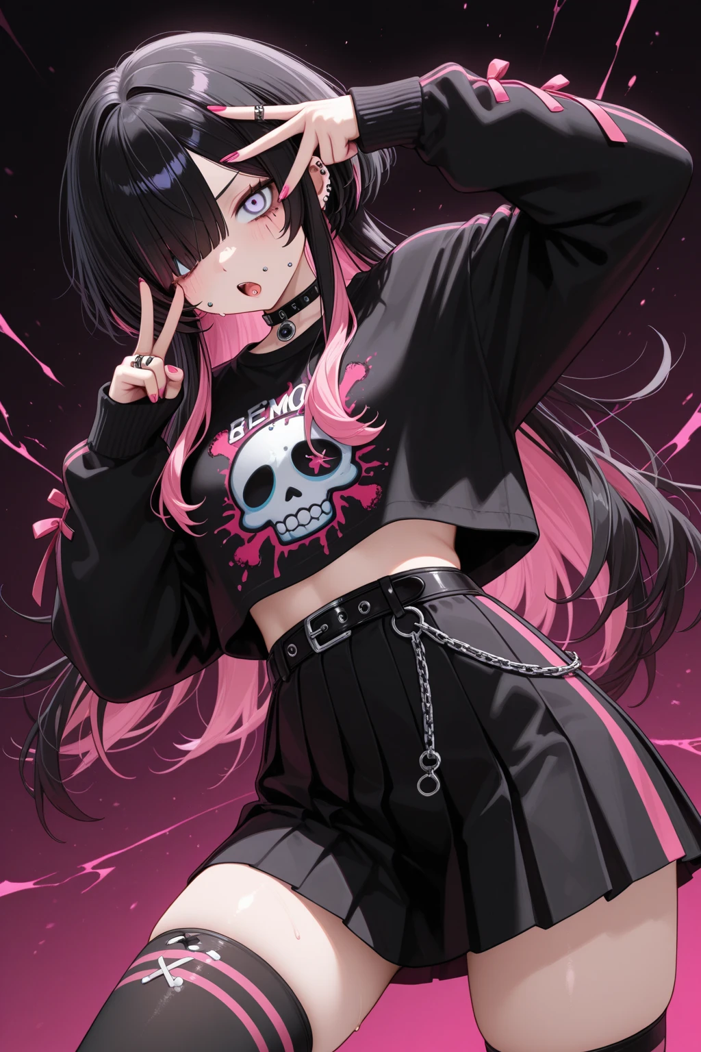 ((Masterpiece, best quality,edgQuality)),
smiling,excited,
edgPastelGoth,a woman in a black hoodie and a chain skirt ,wearing edgPastelGoth
<lora:edgPastelHoodies:1>