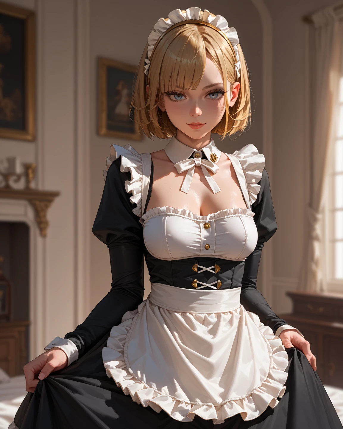 (masterpiece, best quality:1.2), <lora:beelzebub_hilda-10:0.8>, cowboy shot, solo, 1girl, hilda \(beelzebub\), expressionless, looking at viewer, maid uniform, black elbow gloves