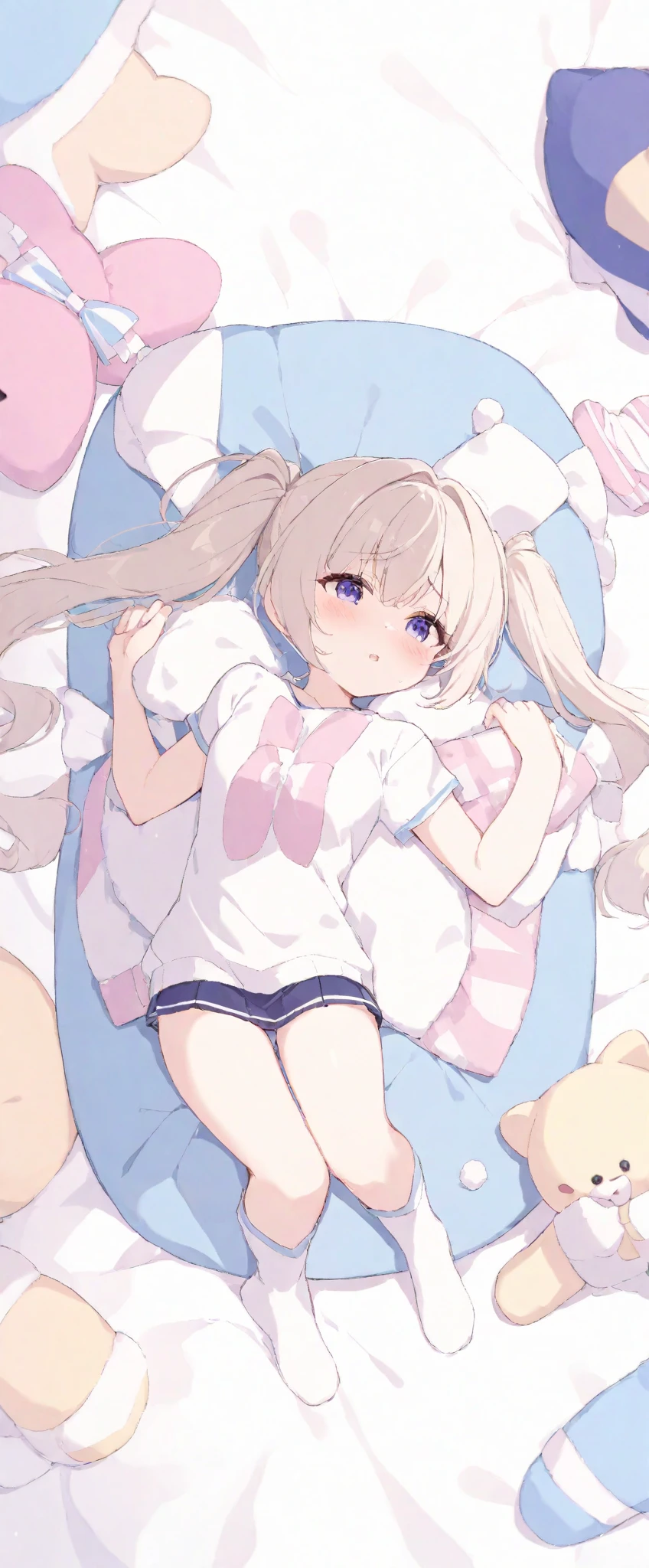 Image of the whole body Japanese young girl, short, slender, short twin tail, small breasts, shaved, concrete room, naked, lying on your back, crying face, disgusting face, wet pubic part