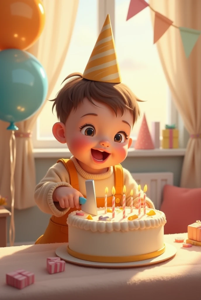 A baby boy with a cake that says "JHAZEEL"