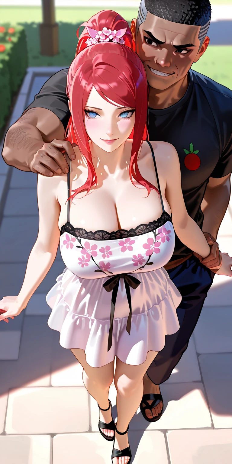 1girl in, Solo, (masutepiece, Best Quality:1.2), Realistic, hyper realisitic, Official, Detailed face, Face Focus, Mature Women, A MILF, chubby, cleavage, troubled look (Mature woman posing with a thrust towards the viewer:1.3), Blake Honoka, Pink hair, Hair Ornament, bikini of, Golden Bikini, Necklace, glowing shiny skin, coverd nippple,Surrounded by the elderly,Woman being molested,molesting,Old man in Japan,Old man in naked Japan,Old man and woman in Japan have sex,Old man in Japan rubs woman's chest,Old man in Japan touches woman's chest