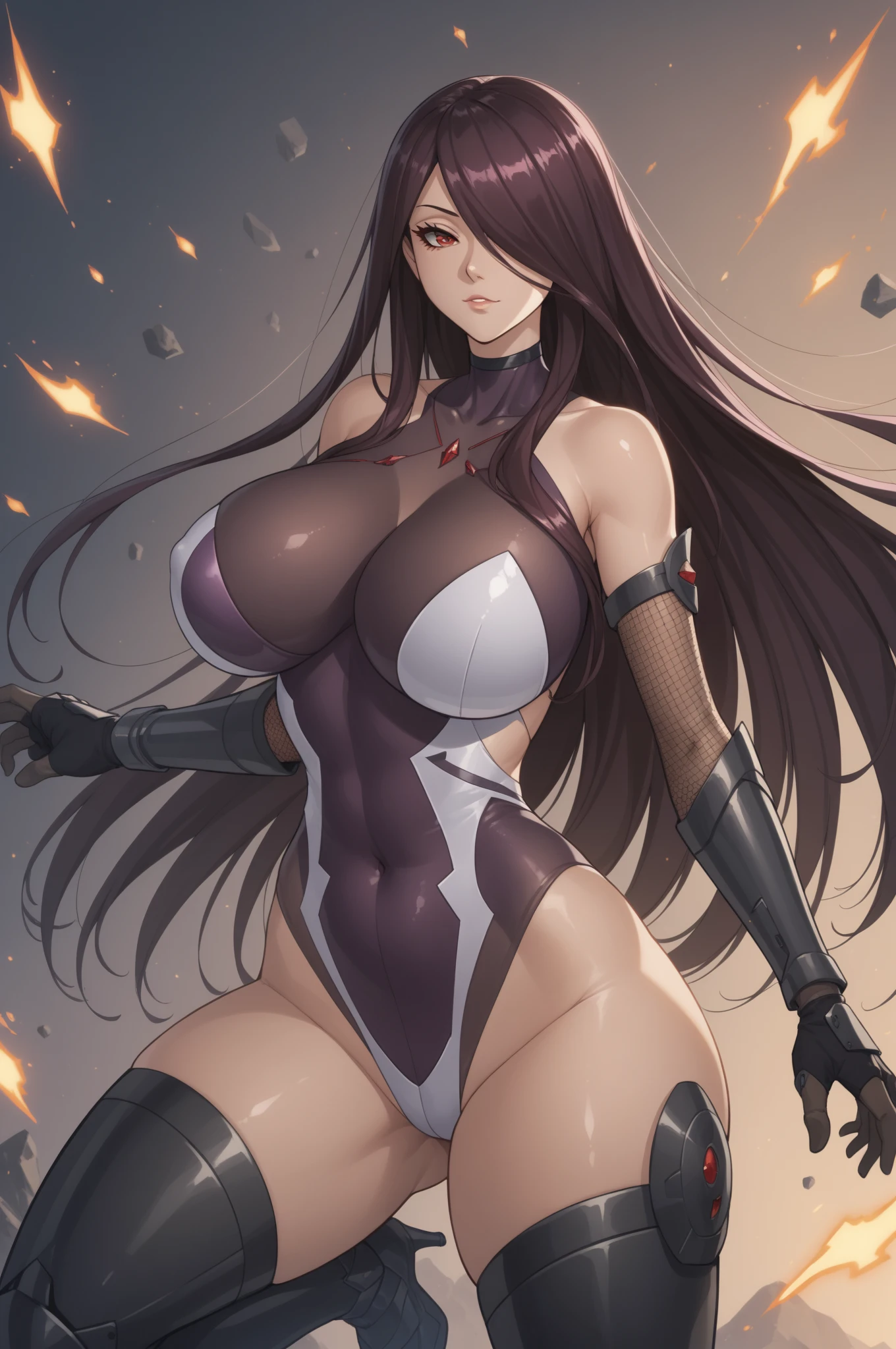 1 woman, woman in a futuristic suit, oppai cyberpunk, biomechanical oppai, highly detailed face, large boobs, emo, cool, tomboy, mommy, mother, aggressive, natural hair, flowing hair, detailed lighting, dynamic angle, (extreme shading), stealth suit, gynoid body, cybersuit, (bodysuit covering skin), taimanin suit, SEE-THRU, (seductive anime girl, wearing tight suit), science fiction, gantz, (Elegant body)+, beauty majestic, earrings, milfication, (((very large breasts))), curvaceous but thin, slim hips, attractive thighs, skinny legs, navel, cleavage, nopan, (best quality)+, (8k), Good Hands, Muv-Luv, Azur_Lane, official illustration, R-18, questionable sexy clothing