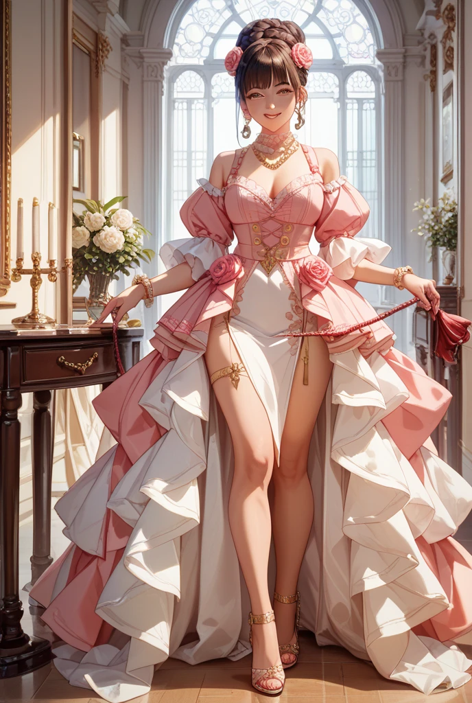 newchinesestylesuit((Girl lying in bed))、A beautiful and moving woman, in an elegant pose, her full breasts on display.,Visible cleavage,The skirt is short, Sexy long legs,Variety of slim and cute beauties, Her long hair cascades down her shoulders like a waterfall。She smiles radiantly,Eyes sparkle,Her skin is flawless。Her curves are highlighted。Sparkle in the light,The colors are soft,Perhaps in shades of light pink or lavender。She lay confidently,One hand on hip,Her posture is both graceful and strong。She wears elegant high heels,Goes well with her outfit。In the warm golden sun。The overall atmosphere of the image is tranquil and uplifting,Emphasizing natural beauty and elegance, Studio Lighting,Bright colors, Sweet maiden, sweet smile, make up,shy,Blush,Parted lips,Heavy breathing,moan,Surrealism,Realism,Movie Lighting,Relief,Sony FE GM,Retina,masterpiece,precise,Anatomically correct,Textured Skin,Super Detail,High Detail,best quality,rich and colorful