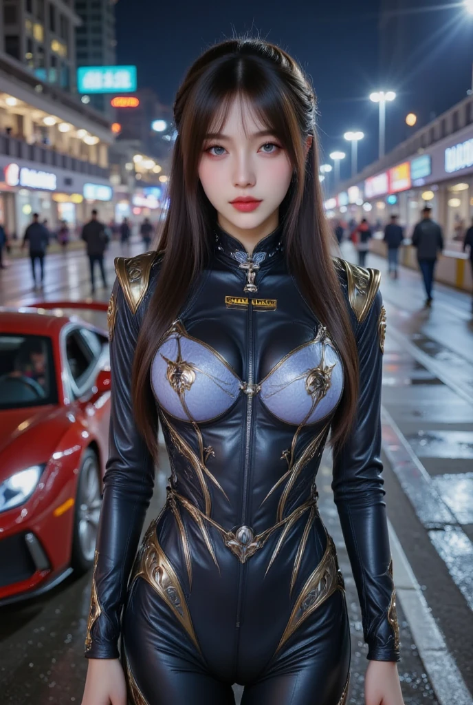 ((masterpiece:1.4)、(top-quality:1.4)、(reallistic:1.7))、a beauty girl、Super sexy daughter、Super beautiful girl、1girl in、Glossy luxury latex、Luxury Latex Bodysuit、By Luis Royo、age19、Super Ultra Ultra Bikini、beautiful countenance、kawaii faces、Beautiful udder、Beautiful ass、A detailed eye、beautidful eyes、Raw photo、red-lips、Red high heels、a choker、a necklace、耳Nipple Ring、