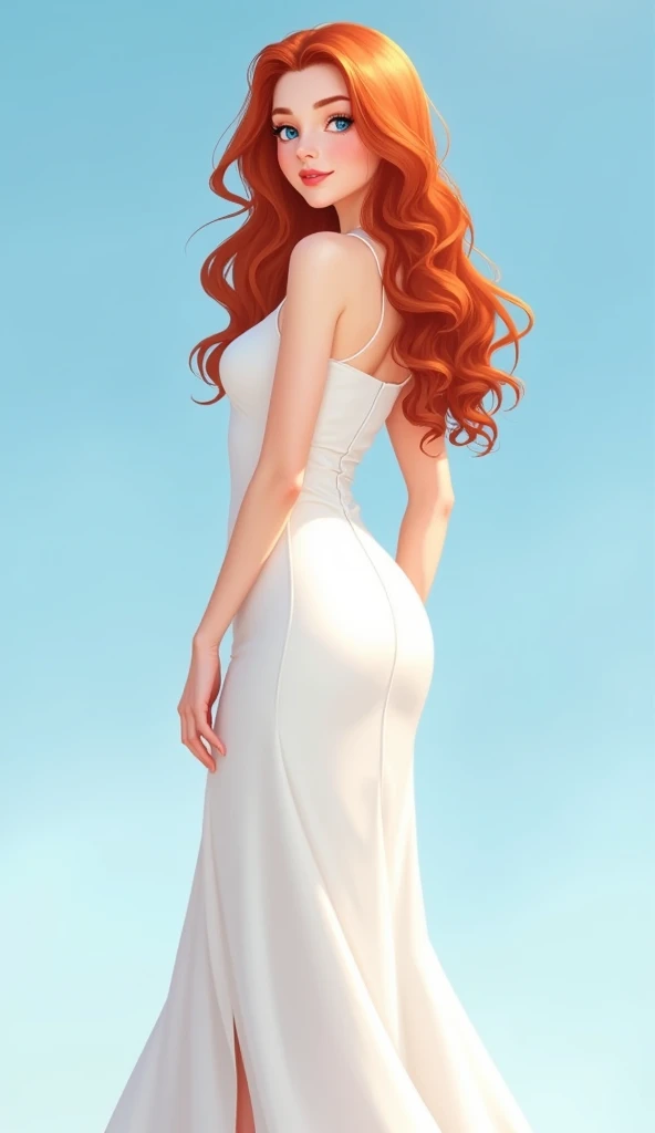 beautiful (emma stone:1.1) with wavy _color_ long side bangs and detailed vivid eyes and thick makeup as a professional model in a (sexy backless dress) standing, photo from behind, big ass, (cameltoe:1.1), (big breasts:1.3), seductive smile, alluring, masterpiece, photorealistic, detailed, 8k, HDR, shallow depth of field, broad light, high contrast, backlighting, bloom, light sparkles, chromatic aberration, sharp focus, RAW color photo, (fully in frame:1.1),