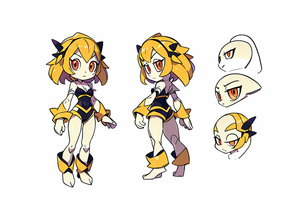 masterpiece,(best quality) magical girl,Lazer gun, yellow, spikey hair, medium sized breasts, unique design, barefoot,( ( character concept art ) )