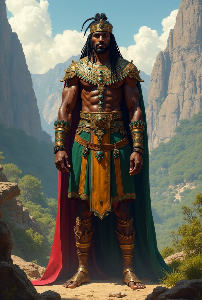A ghanaian superhero standing on a hill