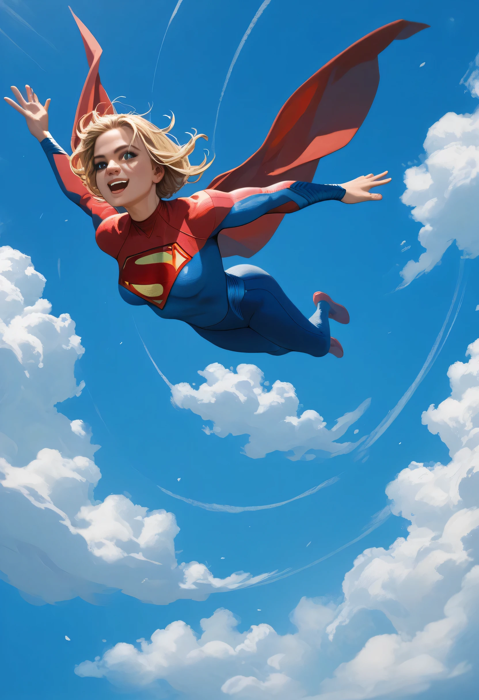 Supergirl A Flying In Blue Sky A Cloud Sky From Above