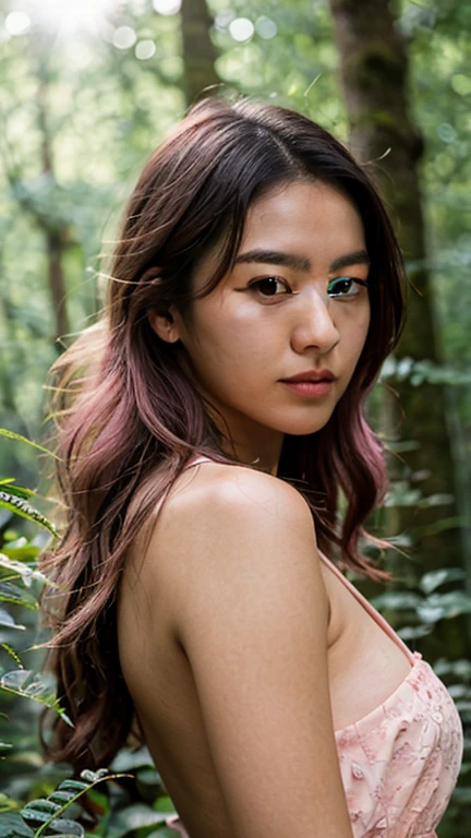 Asian girl, forest people costume, forest people tribe, strapless, sexy 