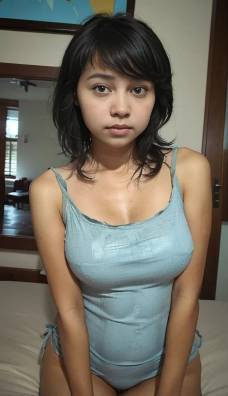(ultra HD photograph in 8k, fooocus, juggernaut xl) an 18 year old, cute pakistani loli Girl, skinny physique, short blue hair, double eyelid, big black eyes, makeup, sharp jawline, juicy lips, photorealistic textures on skin, freckles on face, posing for a photoshoot, elegant pose, standing in an alleyway, looking at the camera, close up, dressed in school sailor fuku.