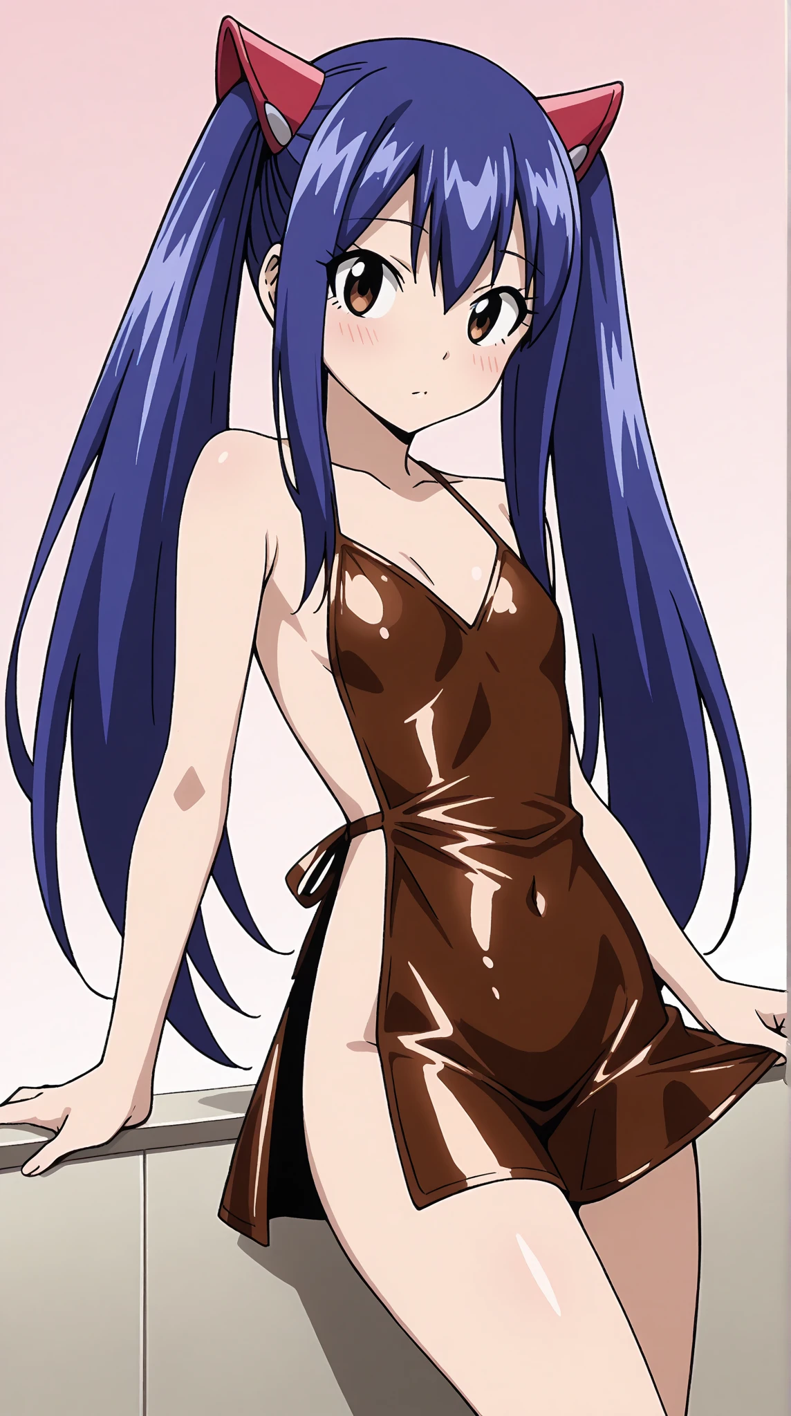 score_9, score_8_up, score_7_up, source_anime, anime screencap, outlines, (chibi:0.6), woman, 1girl, long hair, multicolored hair, black hair, sidelocks, blue hair, wavy hair, naked, scars on back, big scar on the center of her back, standing, hands on own ass, from behind, ass, medium breasts, closed mouth, smile, blush, upper body, nsfw, white background