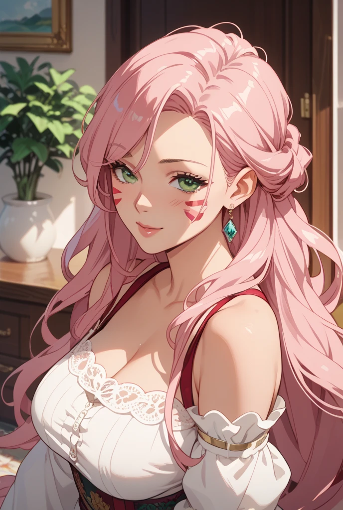 (Antique style, girly: 1.2, pink hair: 1.1, blue eyes: 1.1, big eyes)