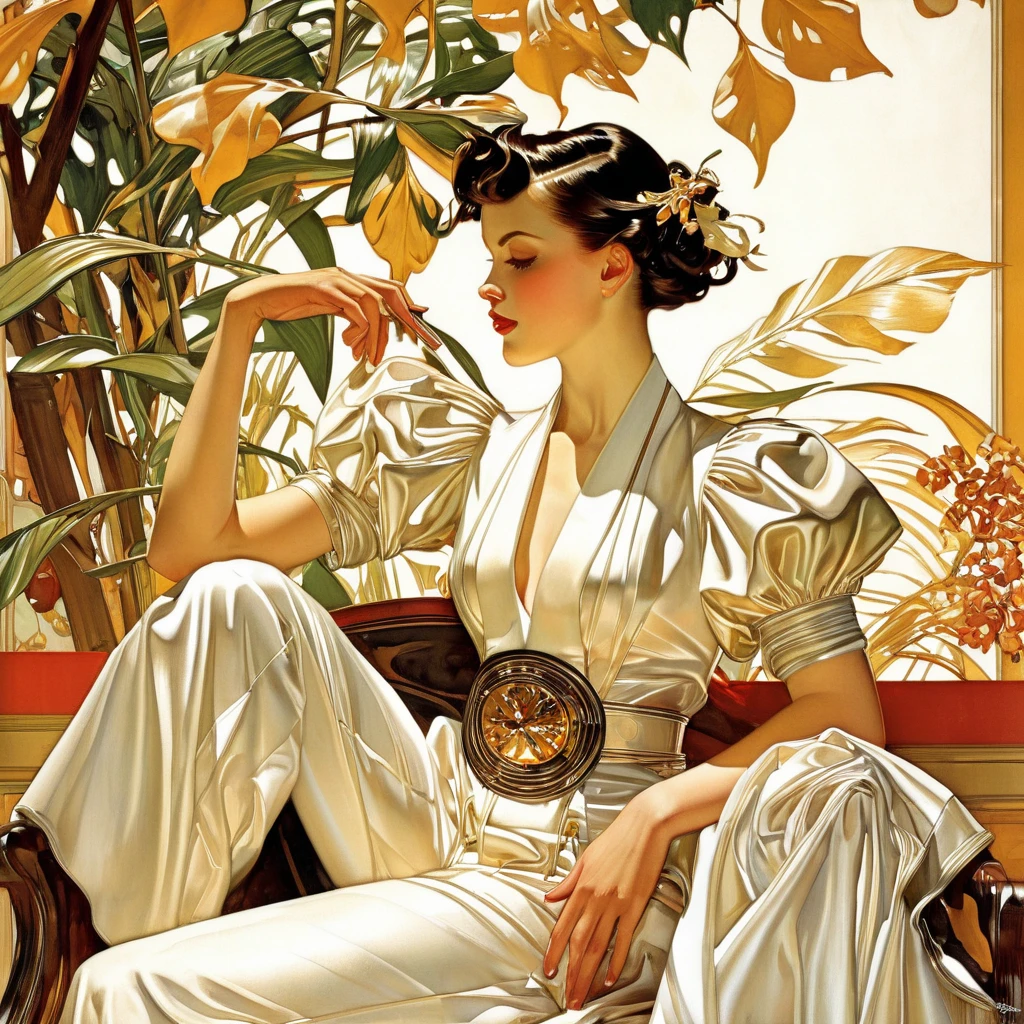 (masterpiece oil painting), 1 woman, заmountainsает на солнце в шикарной шляпе, she is lying on a sun lounger, a beautiful silk robe in flowers is thrown over the shoulders, The peignoir is stretched in the middle, (show your pussy:1.9) one leg laid to the side, (pussy pubic hair visible:1.9), Smile on his face, ethereal and beautiful Hugo Boss model from the 1940s.., Beautiful painting with a very detailed face by Alphonse Mucha.., Craig Mullins, Greg Rutkowski, Magali Villanueva, (The most beautiful picture), The whole body is visible, sexy pose, ideal body shape, (view from below from the floor:1.3), on the balcony against the backdrop of the beautiful seashore, mountains