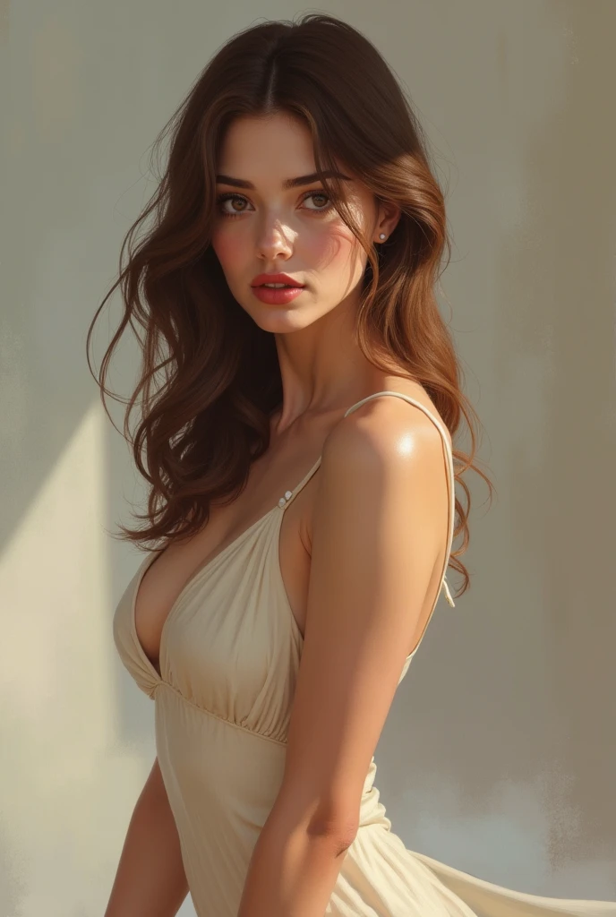 Une femme tres realiste et sexy de face qui montre ca poitrine