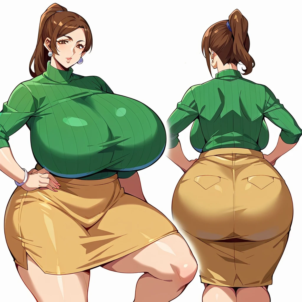 thicc ,full body, green t shirt,huge breast, brown hair, short hair, red eyes , 1 girl, see through cloth