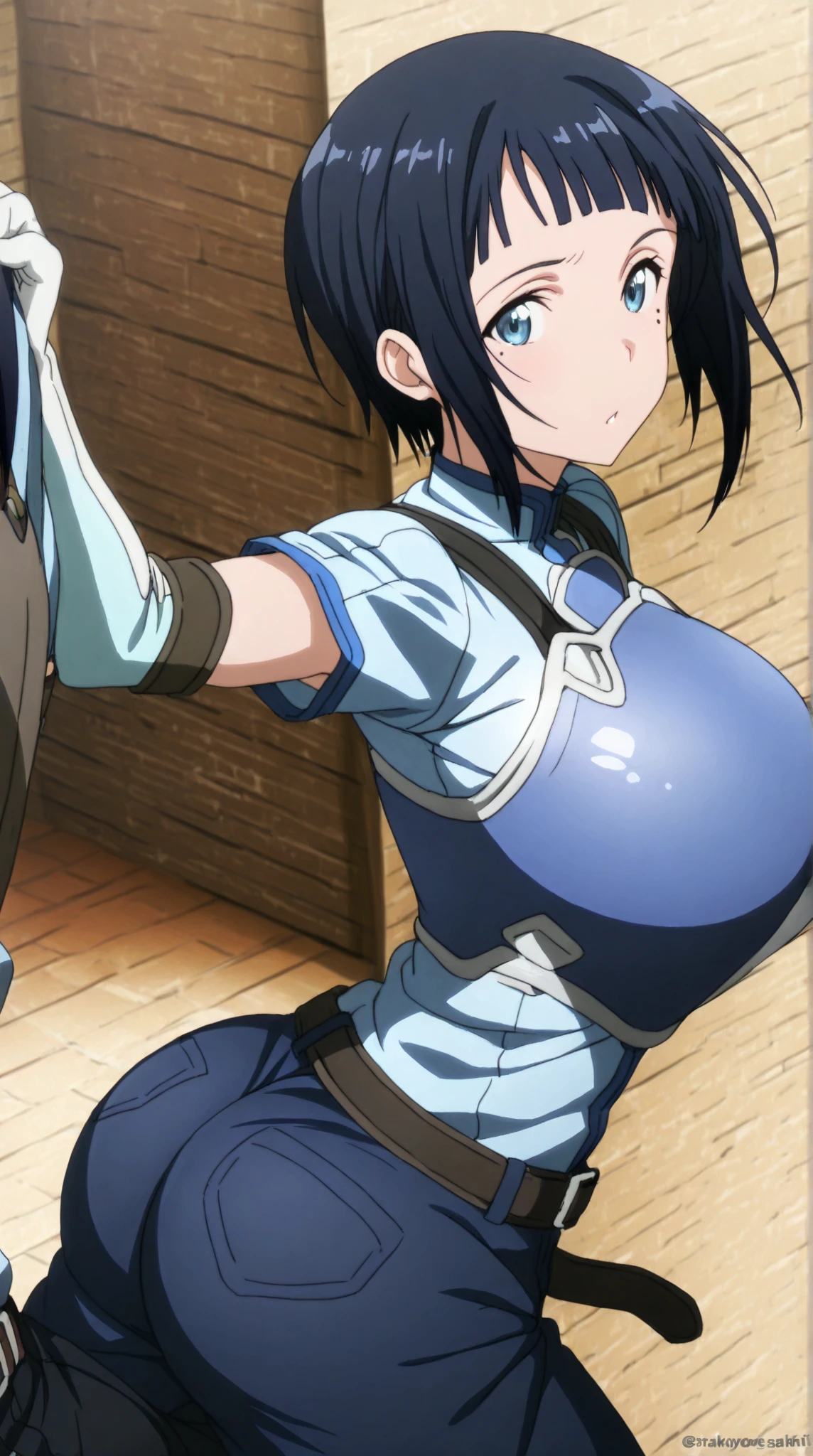 ((Realistic pussy and pubic hair drawing in the selection area))、(Naked)、Aqua \(KonoSuba\) enjoy, (Shot complete), (shibari, Put your arms behind your back:1.4)