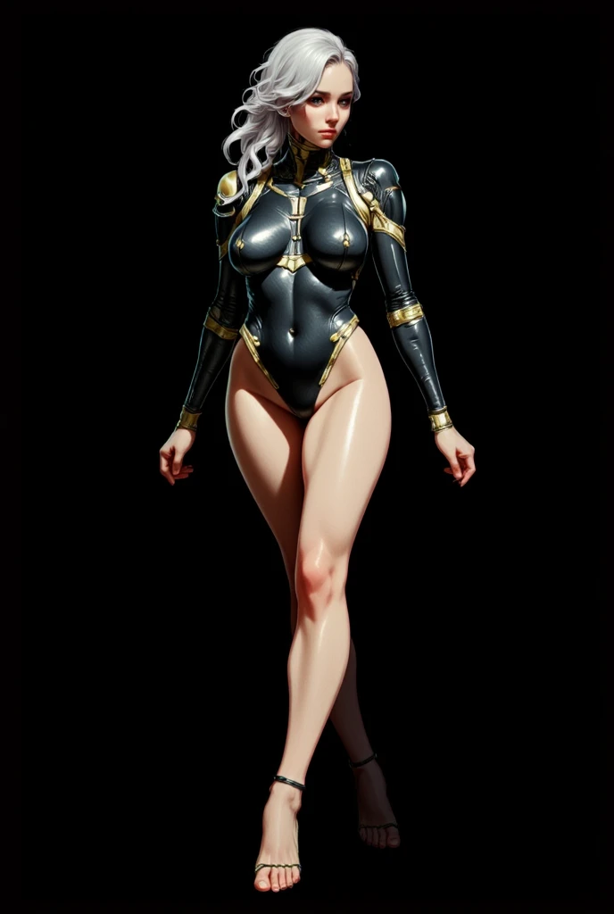 (Masterpiece, best quality, intricate details, 1sologirl) iron collar, arms behind back, iron cuffs, shackles, leather collar choker neck bell, bound ((standing by wooden pole:1.2)) ((female Black Dark skin Gyaru)) show entire body frontal position, feet in view, realistic, gorgeous 16y.o. darkest skinned mixed race female, black African, transparent black pantyhose, legs open, museum,barefoot no shoes, looking to viewer straight symmetrical, white silver long hair