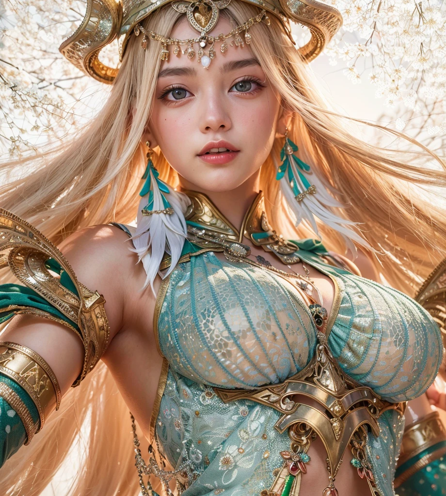 (intense chest expression）,top-quality、​masterpiece、超A high resolution、（Gold Dragon Armor）、(((Colossal tits))),dragon armor、(((large floral ornament on the head))),(((Detailed Micro Bikini))),(Wearing a beautiful crown made of jewels),(Photorealsitic:1.4)、Raw photo、女の子1人、(((Random hair))、(((Take different poses)))、glowy skin、(((White Chinese Dragon)))、Intricate and ornate hair ornaments、（Looks like a gorgeous jewelry necklace）、（Full Body Angle）、（fight big dragonet bikini）、((beautiful lake background)),(beautiful forest background)、Precipitous cliffs、(Castle background)、((super realistic details))、portlate、globalillumination、（sexypose）、Shadow、octan render、8K、ultrasharp、Colossal tits、Raw skin exposed in the cleavage、metals、Details of complex ornaments、Japan details、highly intricate detail、Blue eyes、Eyes shining towards the camera、Toostock、（Full Body Angle）、（veils）、(((Heavy Big))),((she is wearing a beautiful jeweled bangle.)),