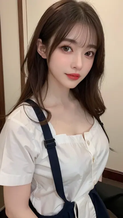 ((highest quality, 8K, masterpiece: 1.3)), sharp: 1.2, perfect body beauty: 1.4, slim abs: 1.2, ((layered hairstyles, big breasts: 1.2)), (Wet White Button Long Shirt: 1.1), (rain, street: 1.2), Wet: 1.5, Highly detailed face and skin texture, fine eyes, double eyelid, profile looking at camera、no bra、