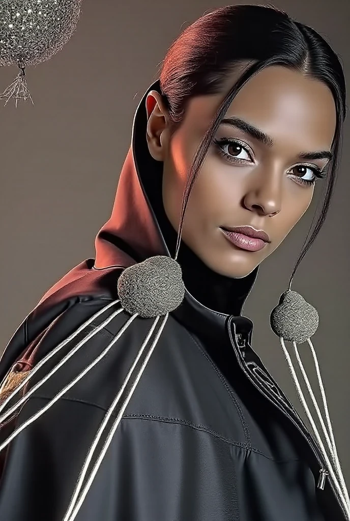 (Masterpiece, best quality, high-resolution, photorealistic, ultra photorealistic), woman posing for a picture, wearing multicolor body tape

In this exquisite artwork, we witness a woman standing gracefully, posing for a picture. She is the focal point of the composition, captivating our attention with her elegant presence. Every detail of her face and body is meticulously portrayed, thanks to the (photorealistic, ultra photorealistic) quality of this masterpiece.

The woman is adorned with multicolor body tape, which creates a mesmerizing visual effect. The tape wraps around her body in a delicate and intricate pattern, enhancing her curves and adding a touch of vibrancy to the scene. The colors of the body tape blend harmoniously, forming a kaleidoscope of hues that accentuate the woman's beauty.

Her expression is serene and confident, as if she knows she is being captured in this artful moment. Her eyes shine with a subtle sparkle, reflecting the surrounding light and revealing her inner radiance. Her lips are delicately defined, adding allure and intrigue to her captivating visage.

The setting of this artwork is minimalistic yet sophisticated, allowing the woman and her vibrant body tape to take center stage. The background is intentionally kept simple, with soft lighting that gently illuminates the scene. The artist's expert use of shading and highlights further enhances the depth and realism of the image, making it appear almost lifelike.

This masterpiece is a testament to the artist's skill and technique, as every brushstroke and detail is crafted with utmost precision. The high-resolution quality of the artwork allows us to appreciate the smallest nuances, from the texture of the body tape to the softness of the woman's skin. Each element is rendered with unrivaled clarity and meticulous attention to detail.

The overall color palette of the artwork exhibits a rich variety, with a mix of vibrant and subdued tones. The multicolor body tape adds a burst of