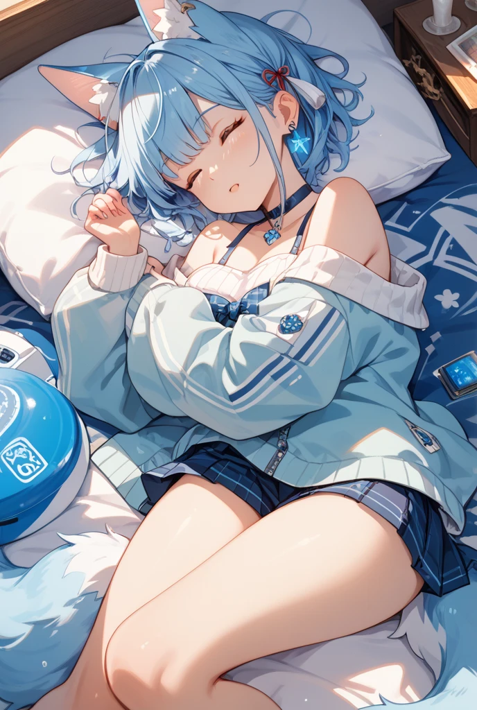 (Rear insertion position, ), Blue hair, blue eyes, short, Cute Hips, , ,(white inner suit、、Thigh-high stockings、Head-mounted display、), (On the bed),,nsfw、BREAK Perfect Anatomy、Highest quality、(cute:1.1)、(cute)、(High resolution:1.2)、Unbelievably absurd:1.3、Incredible illustrations、(cuteイラスト:1.2)、Beautiful background、(1 girl) 、solo)、(10th Generation、cyborg、)、slender、(lying on back)、