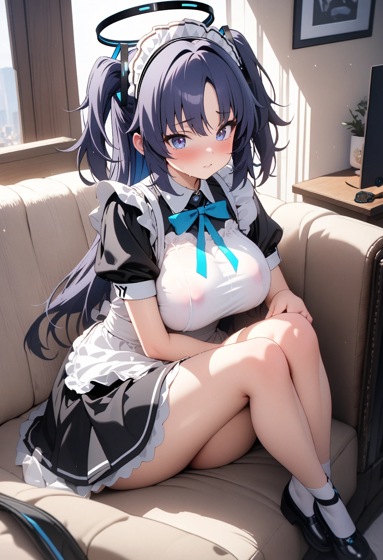 (Ahegao、Eyes are hearts、big breasts、masturbation:1.2)、apron、twin tails