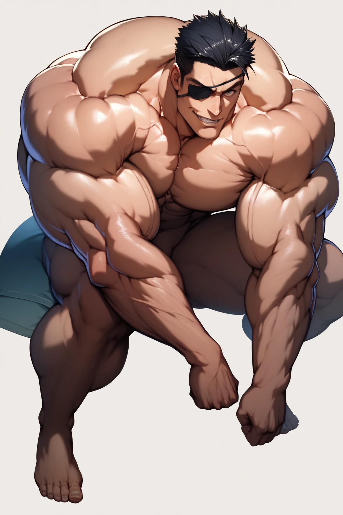The fat man is 50 years old in Japan, 1man, Squatting down with legs spread wide, little man, Wearing a white sumo wrestler&#39;s thong, Mawashi, Shirtless, Glasses, hairy, Bowleg, Bare legs, bare thigh, Shirtless, obesity with protruding belly, short stature and short limbs, Round face, crewcut, Shy, Serious, crass room, a picture, high detail photo, masutepiece